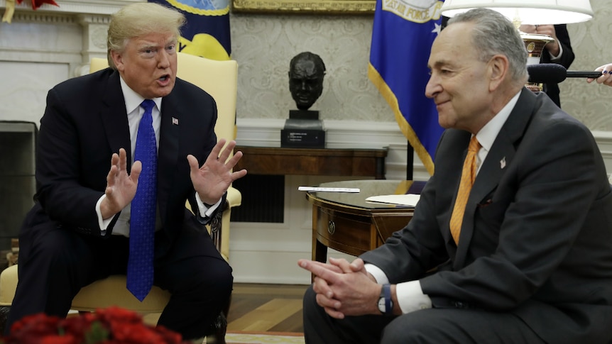 Donald Trump argues with Chuck Schumer in the Oval Office.