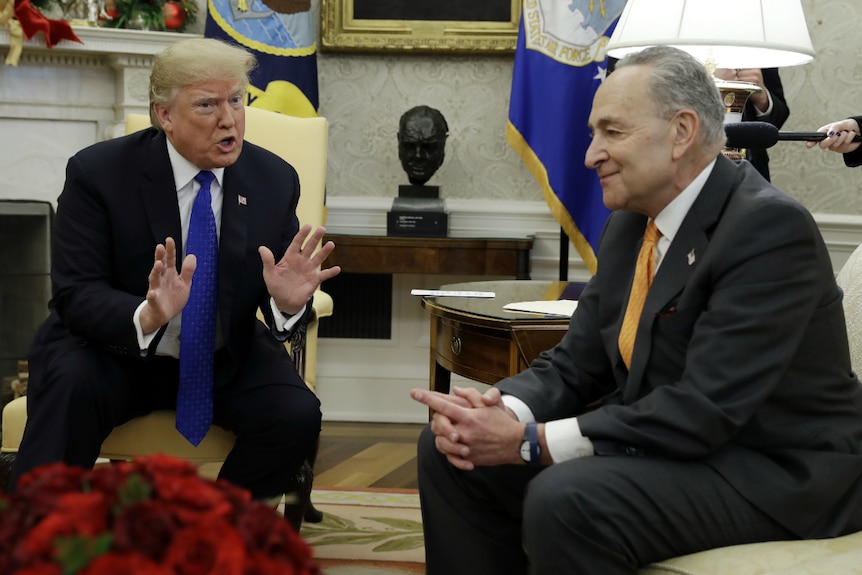 Donald Trump argues with Chuck Schumer in the Oval Office.