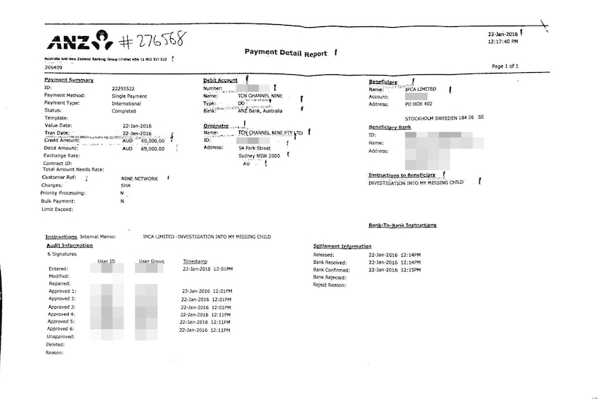 Document appears to show Nine payment