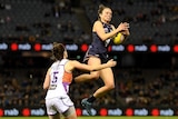 Victoria's Daisy Pearce (R) and the Allies' Elise O'Dea at the AFLW State of Origin at Docklands.