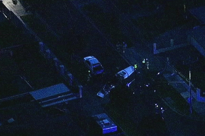 An aerial image of a plane after it crashed into a suburban street in Melbourne.