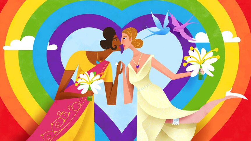 Illustration of women gay wedding