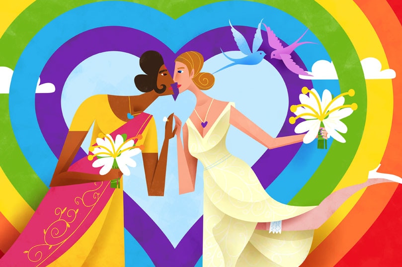 Illustration of women gay wedding