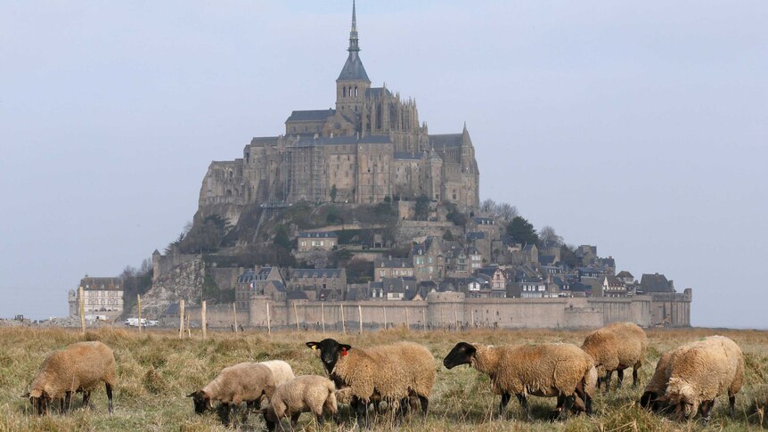 France Mont Saint-Michel abbey before high tide