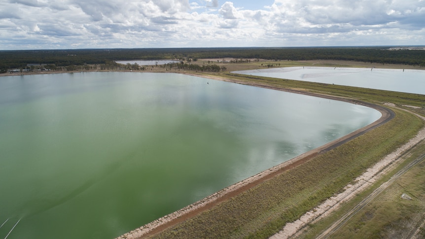 Aerial photo of an Arrow Energy CSG wastewater storage pond near Kogan in southern Queensland.