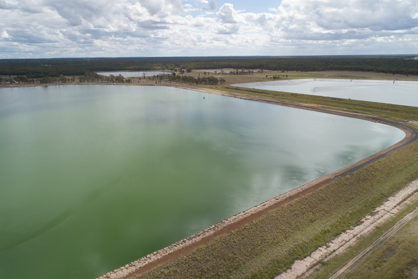 Aerial photo of an Arrow Energy CSG wastewater storage pond near Kogan in southern Queensland.