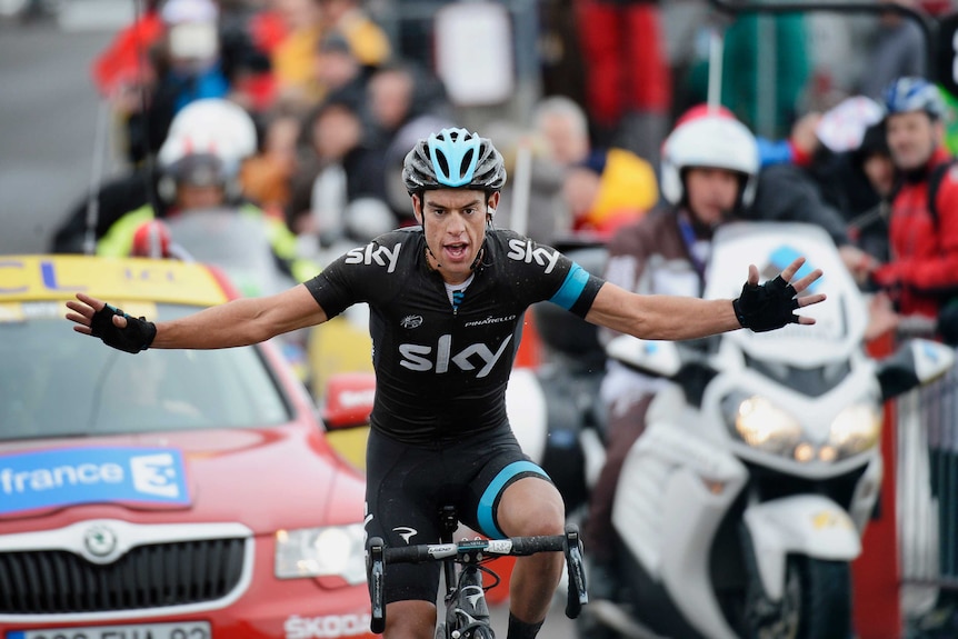 New leader ... Richie Porte crosses the finish line and wins the fifth stage.