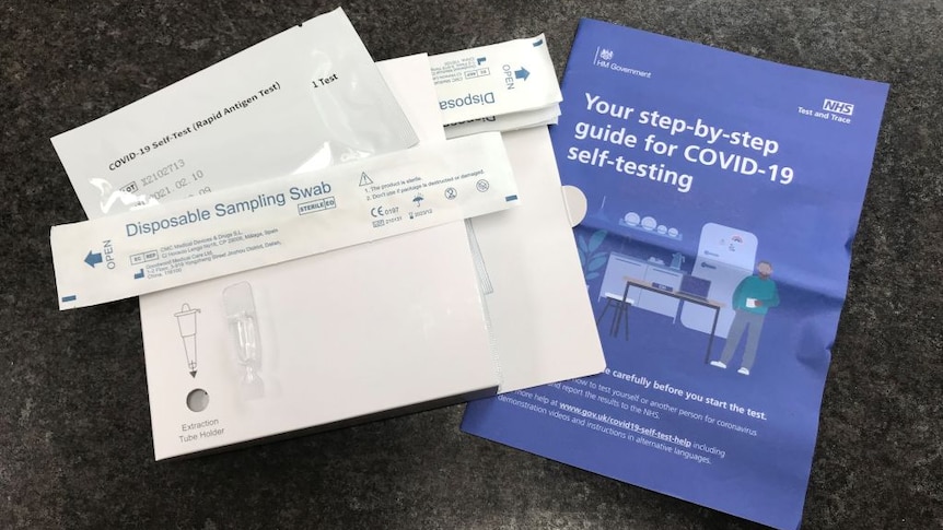A package of seven NHS Test and Trace COVID-19 self-testing kit.