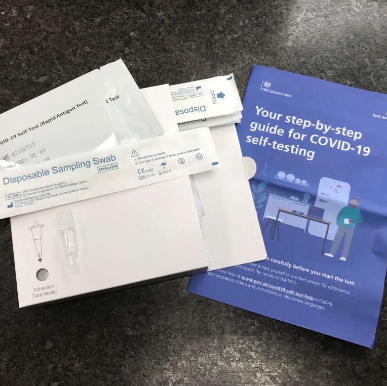 A package of seven NHS Test and Trace COVID-19 self-testing kit.