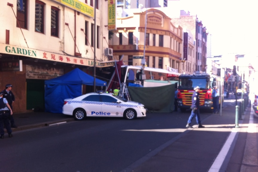 The scene of a fatal crash in Haymarket, Sydney.