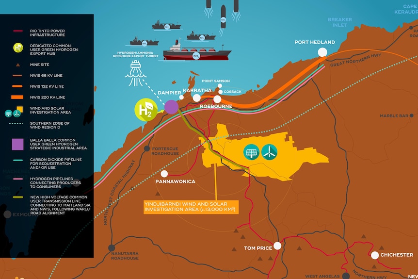 A map of the Pilbara with a large yellow section of 13,000 square kilometres of claim area