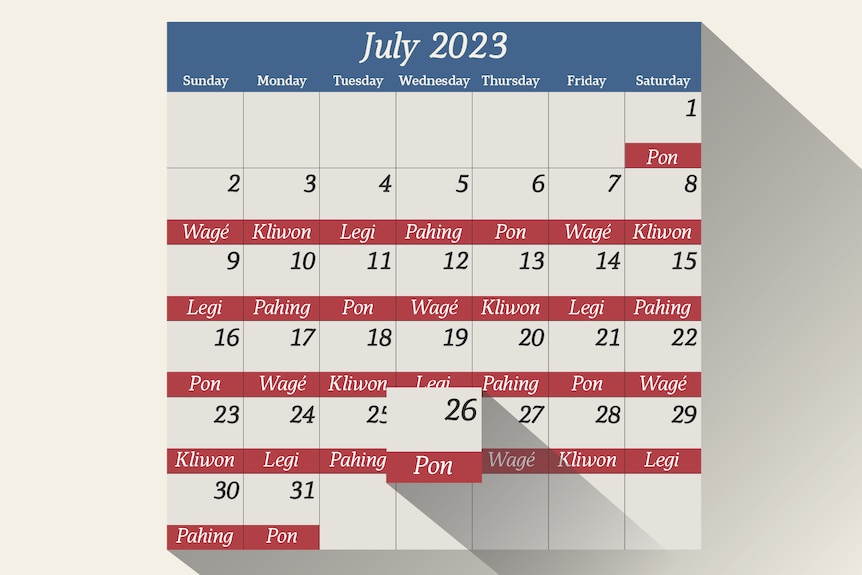 A graphic of Javanese calendar in the month of July 2023.