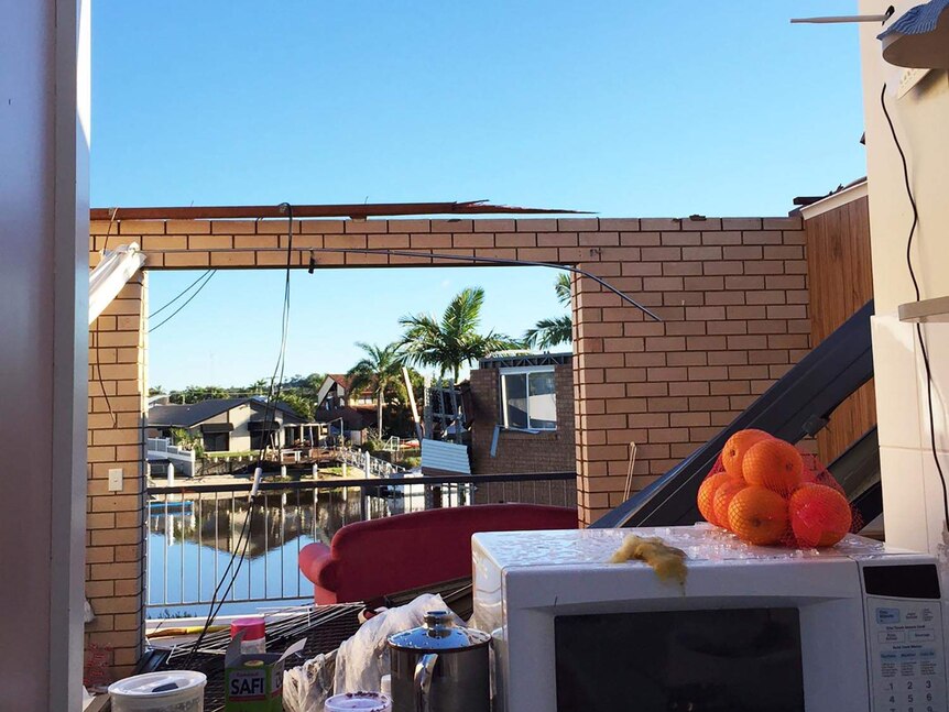 A Mooloolaba unit interior open to the sky with roof torn off