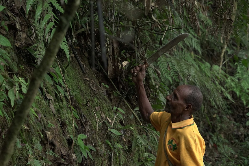 Landowner Lester Duri clears growth from the Jap Road.