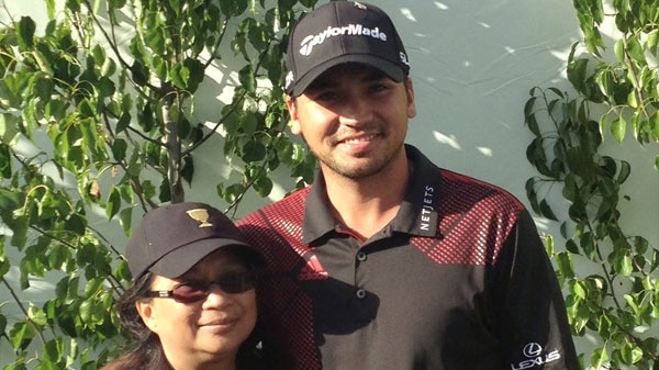 Dening Day standing with her son Jason Day in Melbourne.