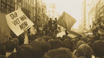 The Vietnam War Moratorium marched in Melbourne in May 1970.