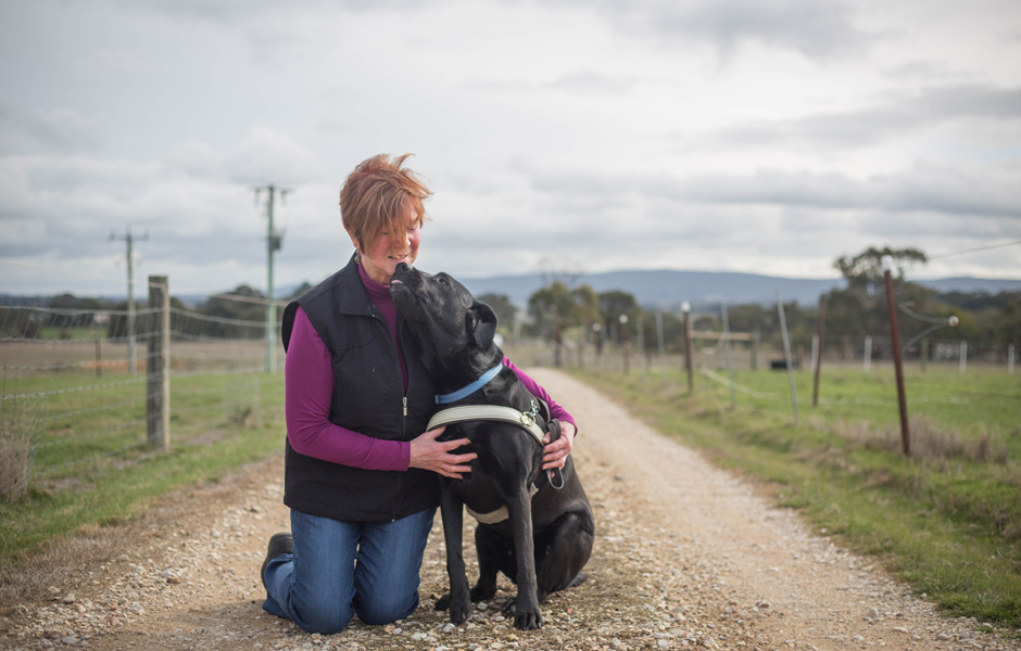 Faye with her guide dog, Stony