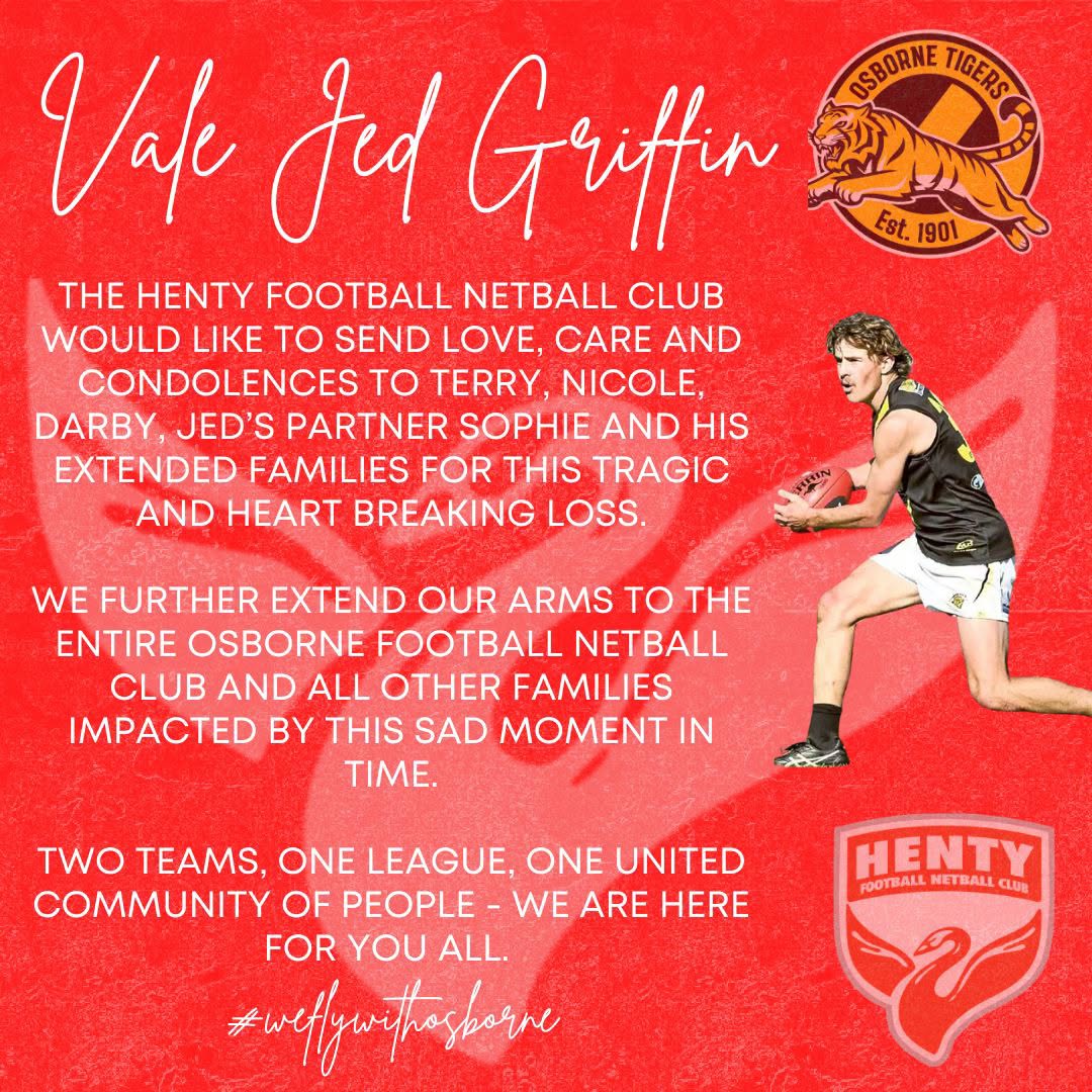 A statement says the Henty Football Netball Club sends its love and care to Jed's family.