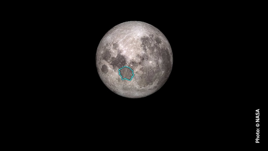 Image of the moon with Sea of Serenity highlighted in blue
