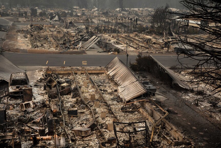A neighbourhood in Oregon, US, destroyed by fire.
