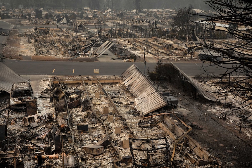 A neighbourhood in Oregon, US, destroyed by fire.