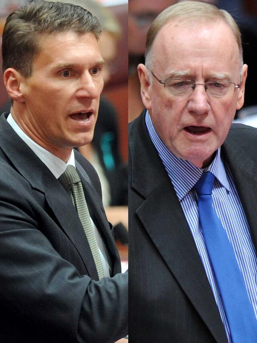 Cory Bernardi and Ian Macdonald tell Parliament they won't support the proposed deficit levy.