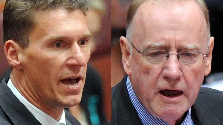 Cory Bernardi and Ian Macdonald tell Parliament they won't support the proposed deficit levy.