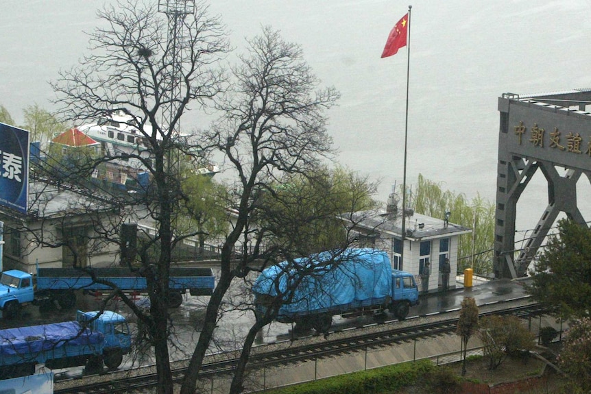 Trucks on the dangong border with north korea