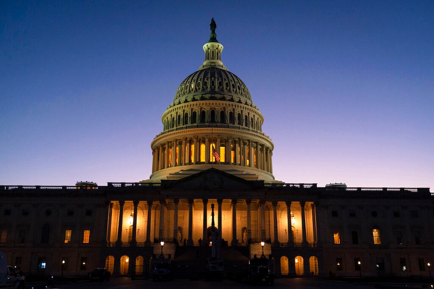 The sun sets on Capitol Hill in Washington. 