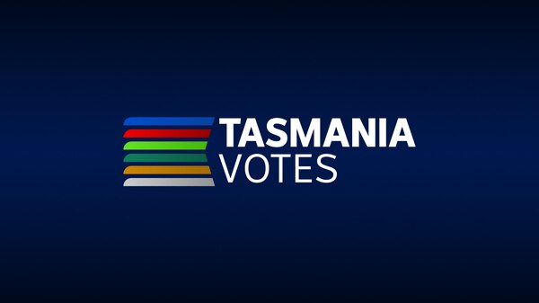 Tasmania Votes white logo on blue background