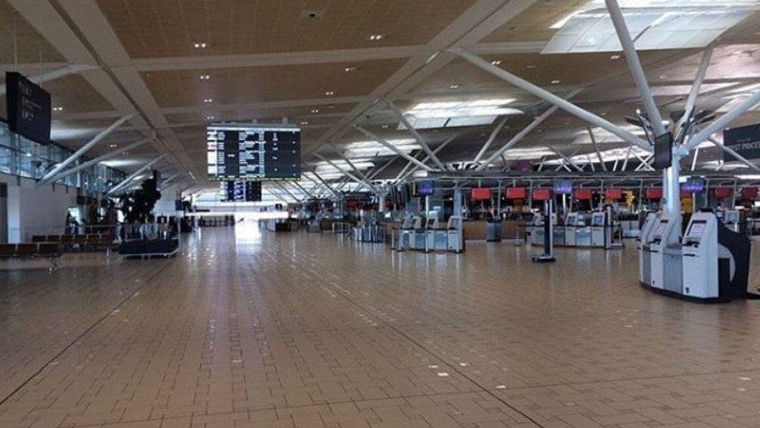 Empty departure gates concourse at Brisbane International Airport.