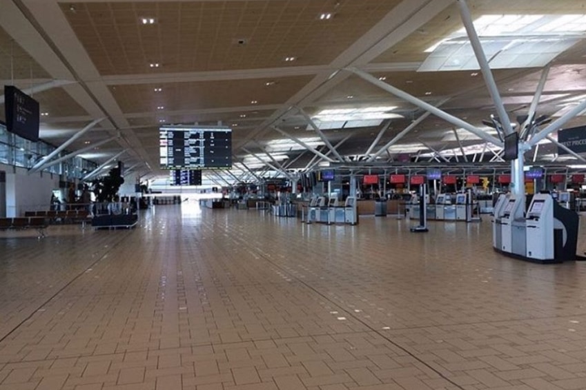 Empty departure gates concourse at Brisbane International Airport.