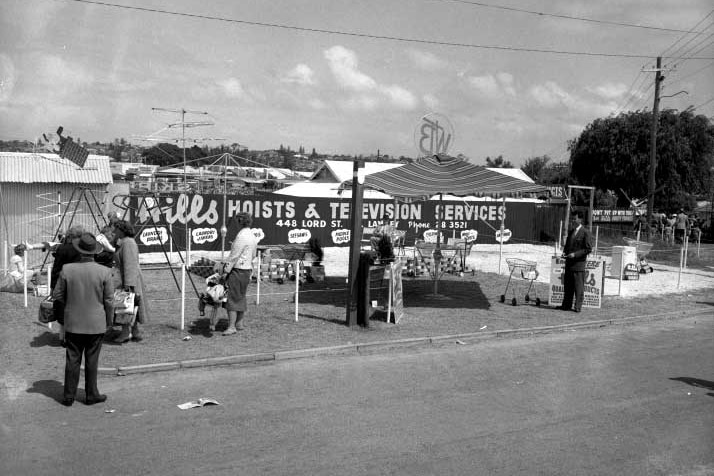 Hills Hoists & Television Services stand at the Perth Royal Show, 8 October 1959.