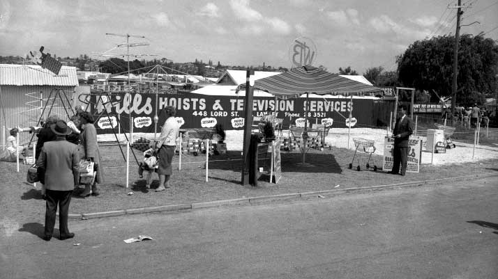 Hills Hoists & Television Services stand at the Perth Royal Show, 8 October 1959.