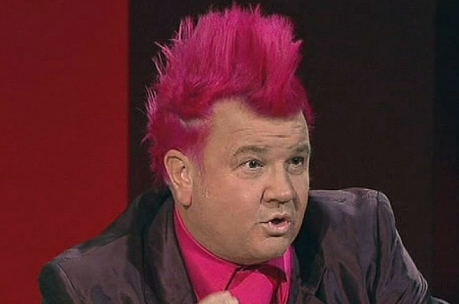 Geelong Mayor Darryn Lyons sporting a pink Mohawk haircut on ABC TV's QandA on June 30, 2014.