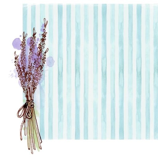 Drawing of lavender set against a blue and white backdrop