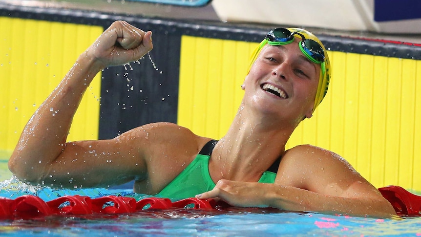 Australia's Leiston Pickett wins the 50m breaststroke final in Glasgow 2014