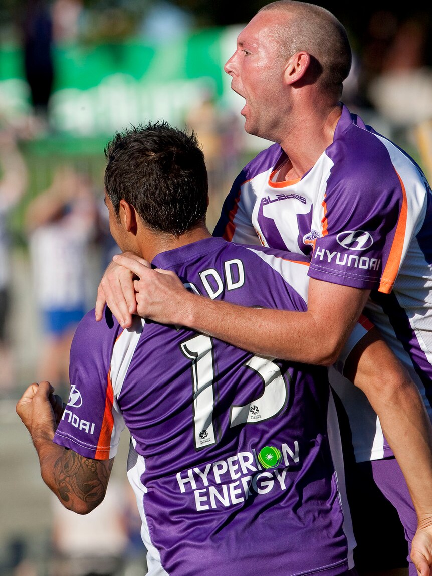 Travis Dodd celebrates his goal against the Mariners