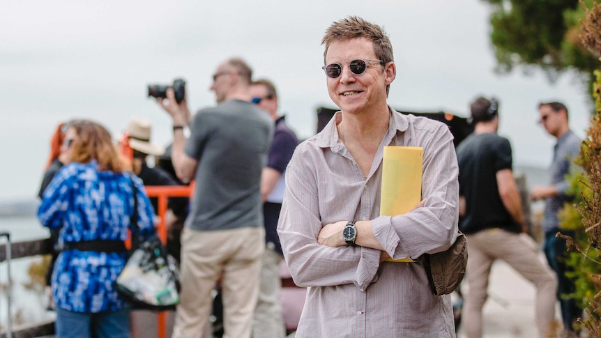 BBC Broadcaster and award winning author Simon Mayo on the set of Itch