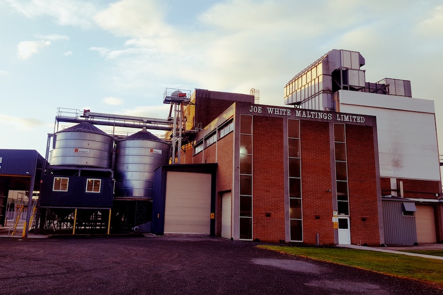 a group of different sized buildings and grain silos form part of a malt house