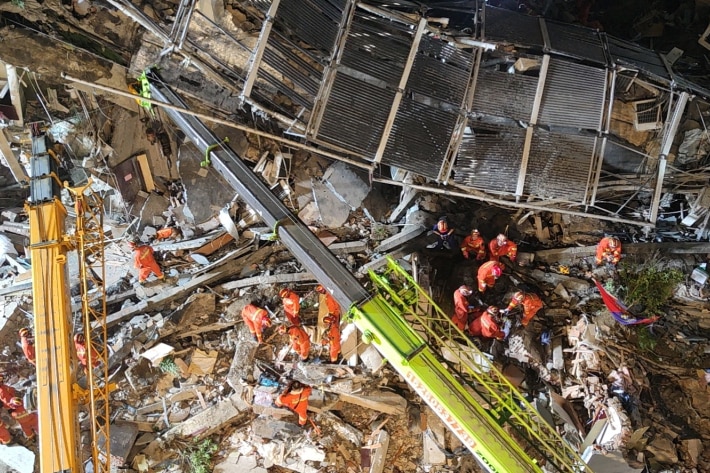 Eastern China building collapse, aerial view