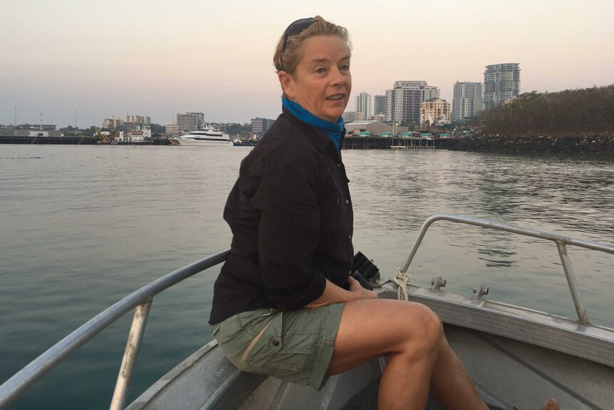 Dolphin researcher Carol Palmer on a boat off Darwin.
