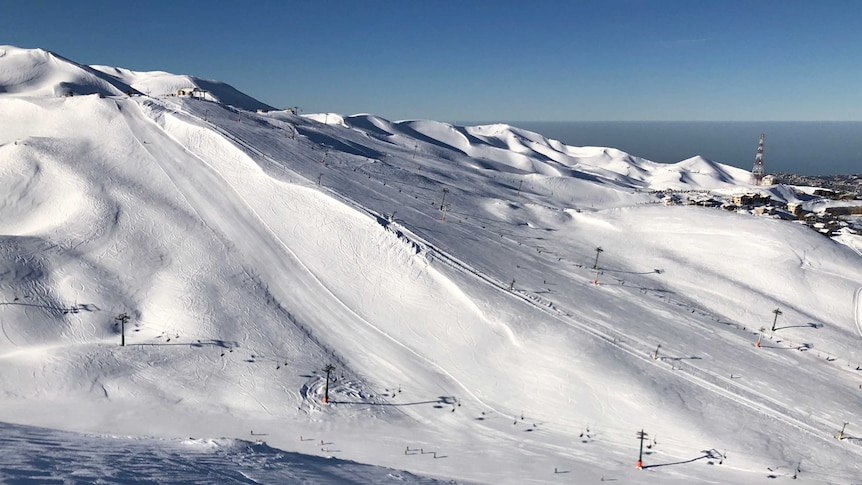 View over the Mzaar ski resort in the mountains around Beirut, Lebanon