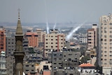 Smoke from rockets fired from Gaza City is seen after being launched toward Israel