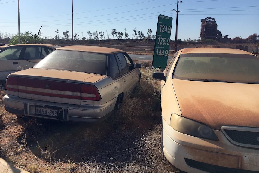 Dust covered cars in Port Hedland.