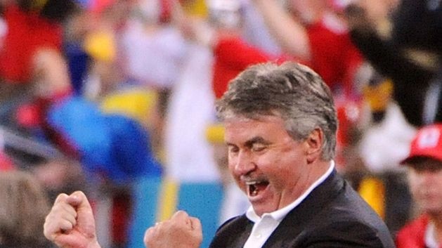 Russian coach, Guus Hiddink, celebrates