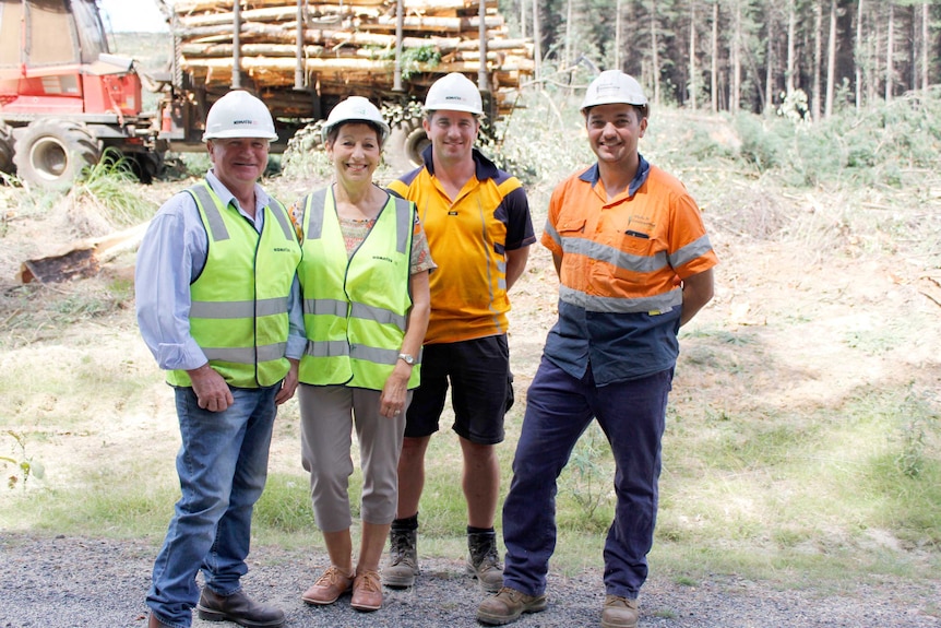 The Hall family near a current work site in north east Tasmania