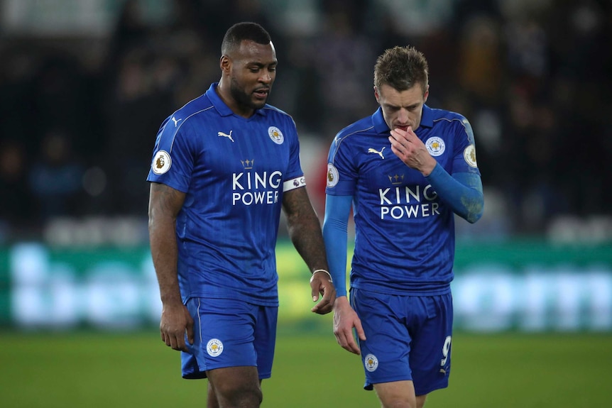 Wes Morgan and Jamie Vardy bemoan another Leicester loss