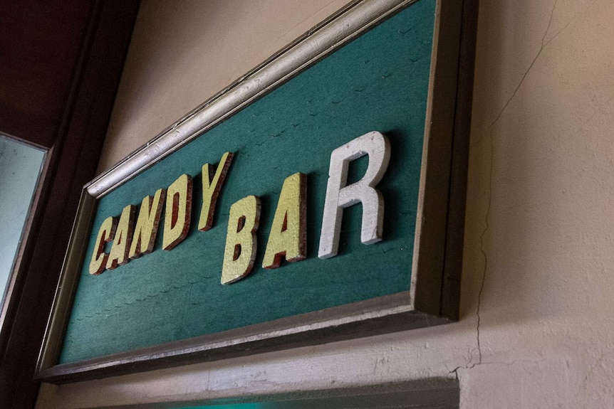 Old candy bar sign with styrofoam letters