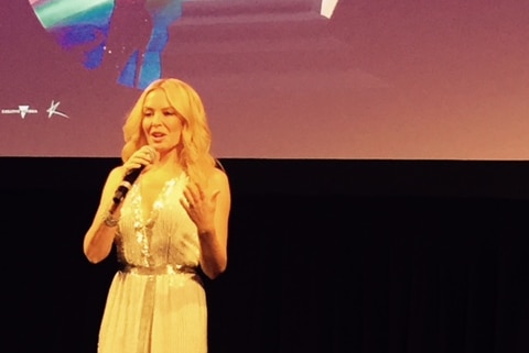 Kylie Minogue at the opening of an exhibition of her costumes in Melbourne.